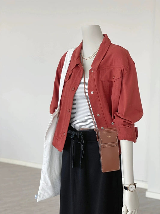 Casual Rust Red Cropped Jacket | 4 Colors