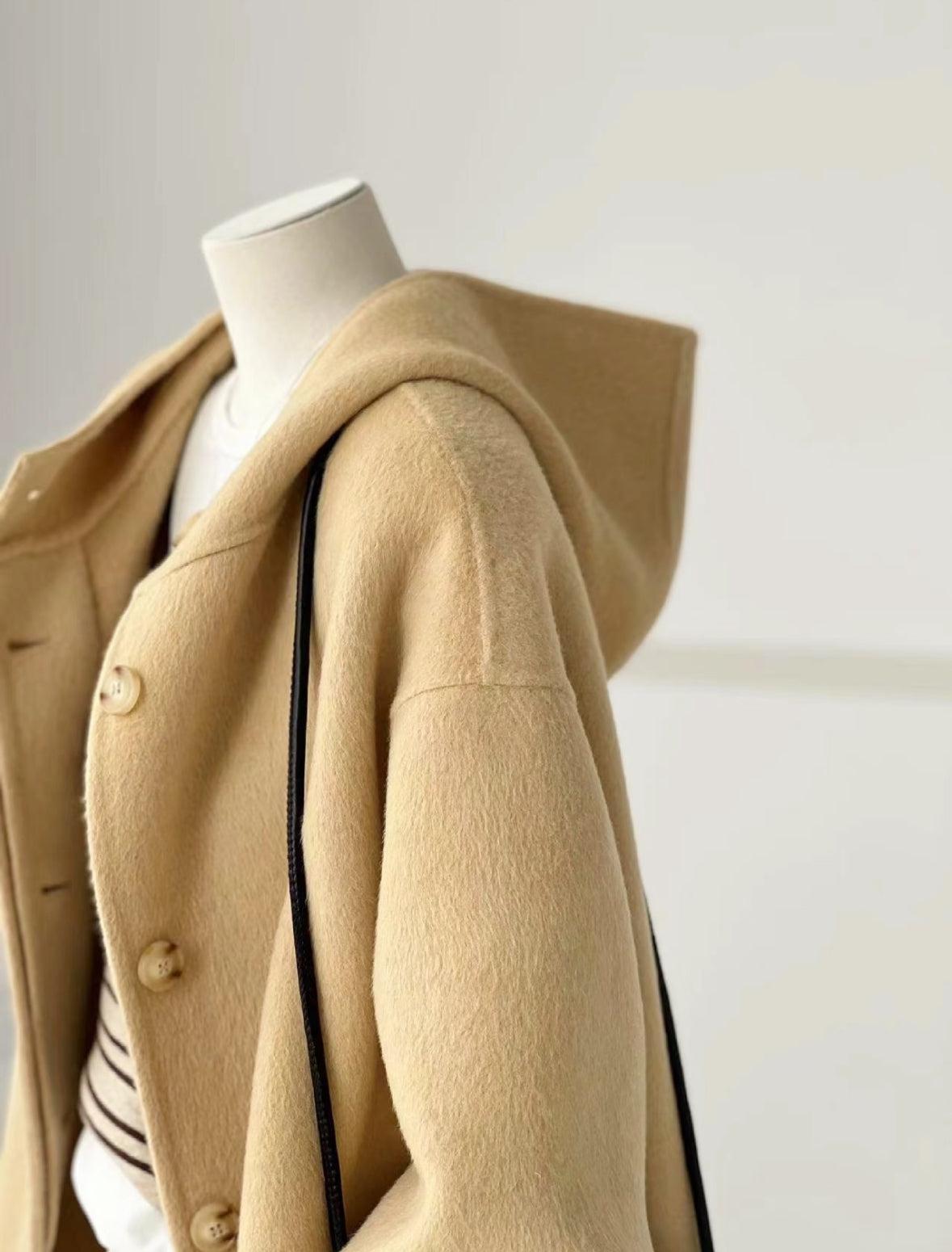 Sera Hooded Wool Jacket - Mustard