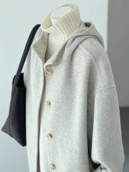 More Colors! Women Ivory Hooded Wool Coat