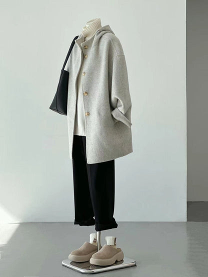 More Colors! Women Ivory Hooded Wool Coat