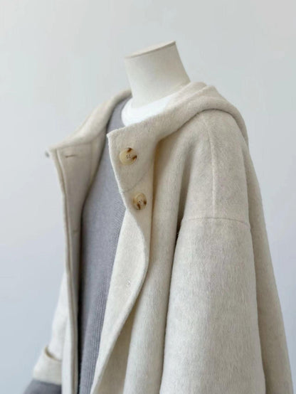 More Colors! Women Ivory Hooded Wool Coat