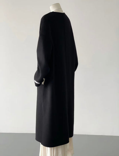 Soul Minimalist V-neck Wool Coat / Dress - Black