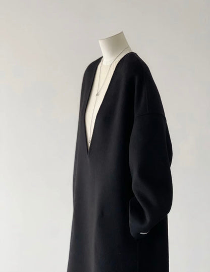 Soul Minimalist V-neck Wool Coat / Dress - Black