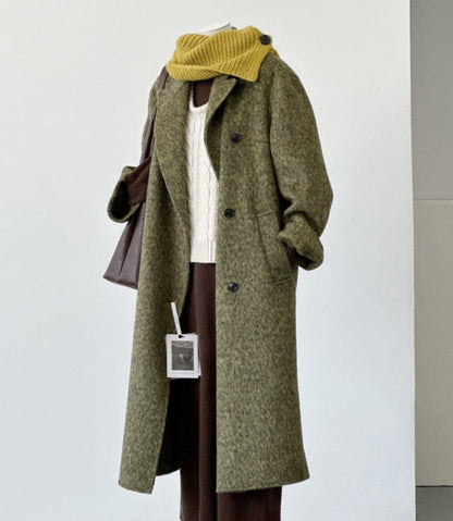 Women’s Double-Sided Green Long Wool Coat Jacket
