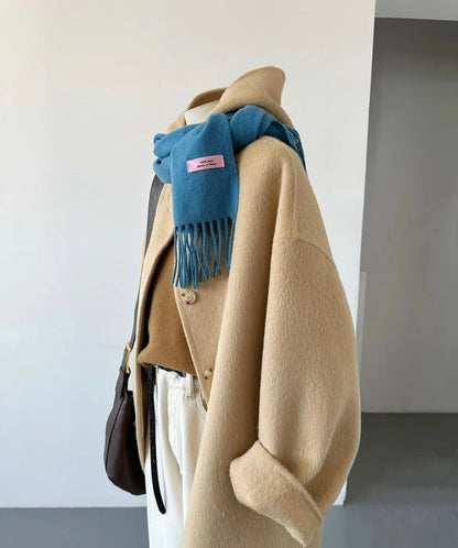 Premium Double Faced Light Yellow Hooded Wool Coat