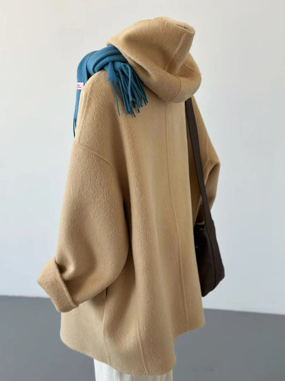 Premium Double Faced Light Yellow Hooded Wool Coat