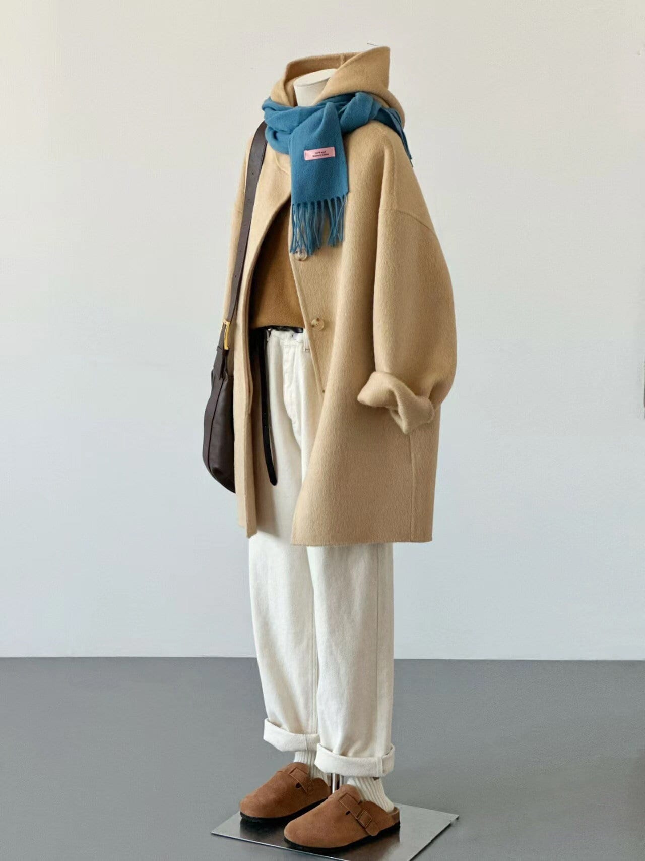 Premium Double Faced Light Yellow Hooded Wool Coat