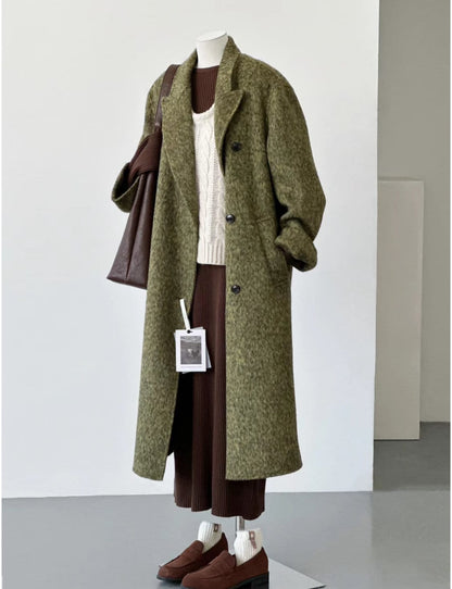 Women’s Double-Sided Green Long Wool Coat Jacket