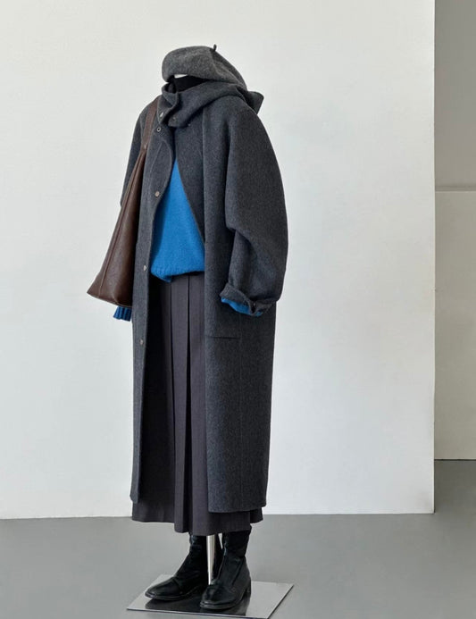 Premium Women Double-Sided Gray Long Wool Coat
