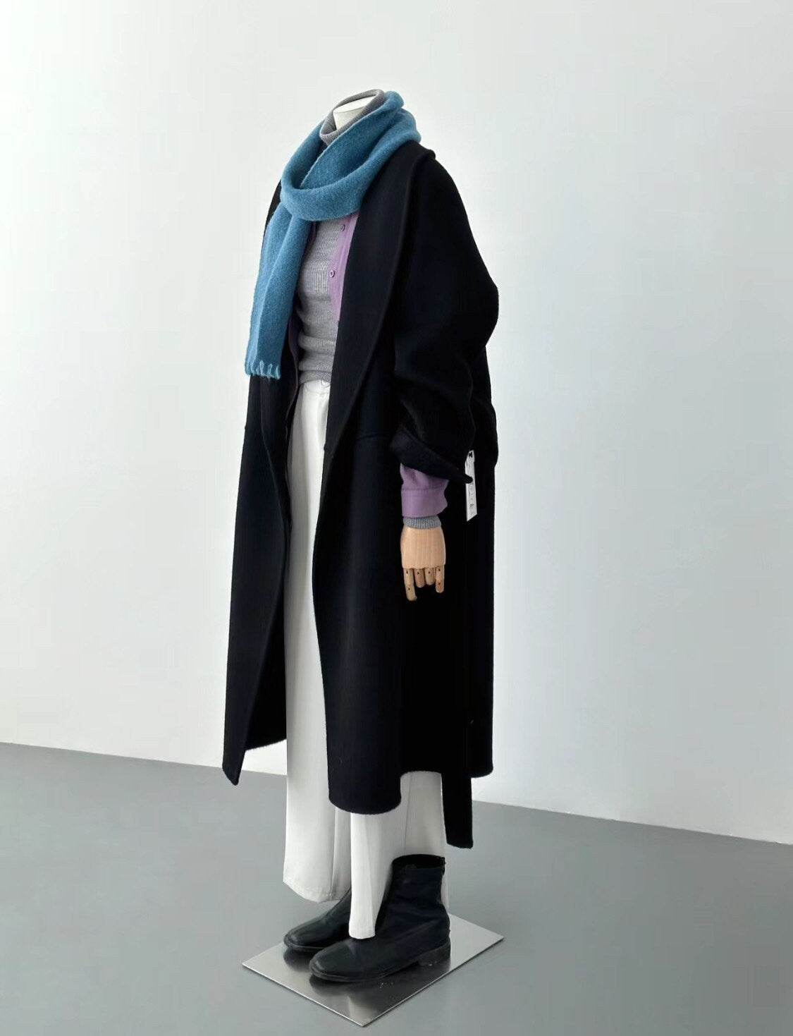 Women Double-Sided Black Long Wool Coat