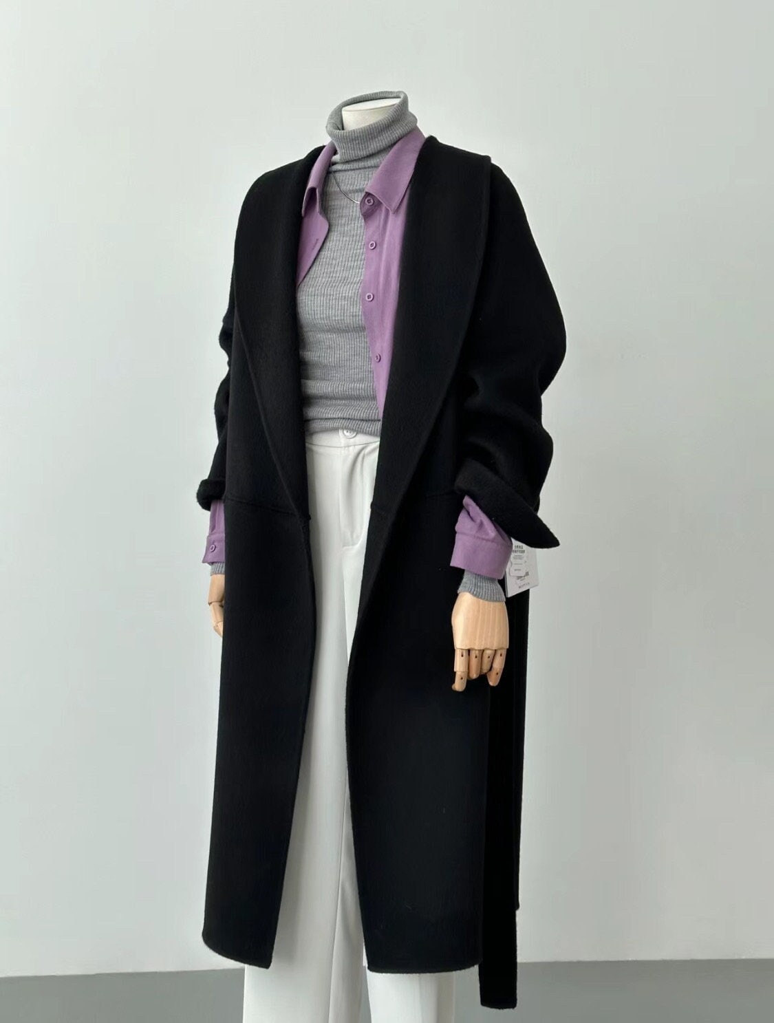 Women Double-Sided Black Long Wool Coat