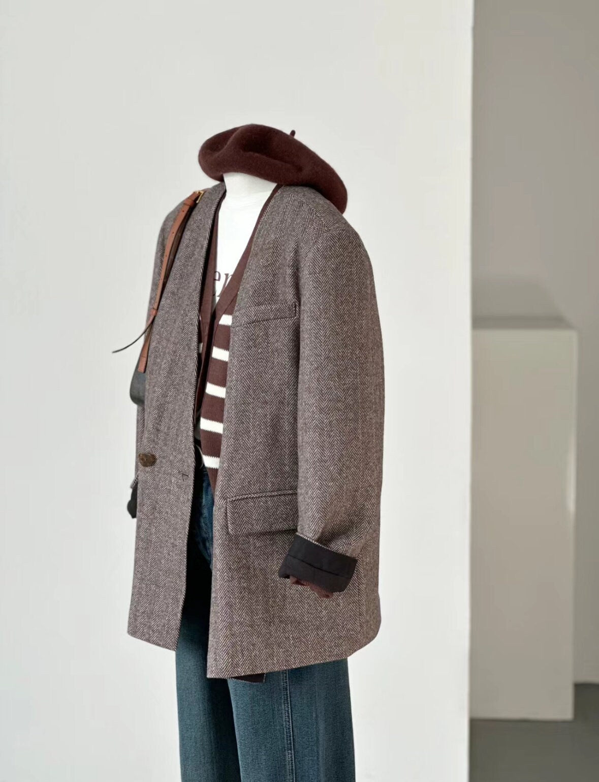 Women's Collarless Wool Overcoat with Cotton Lining