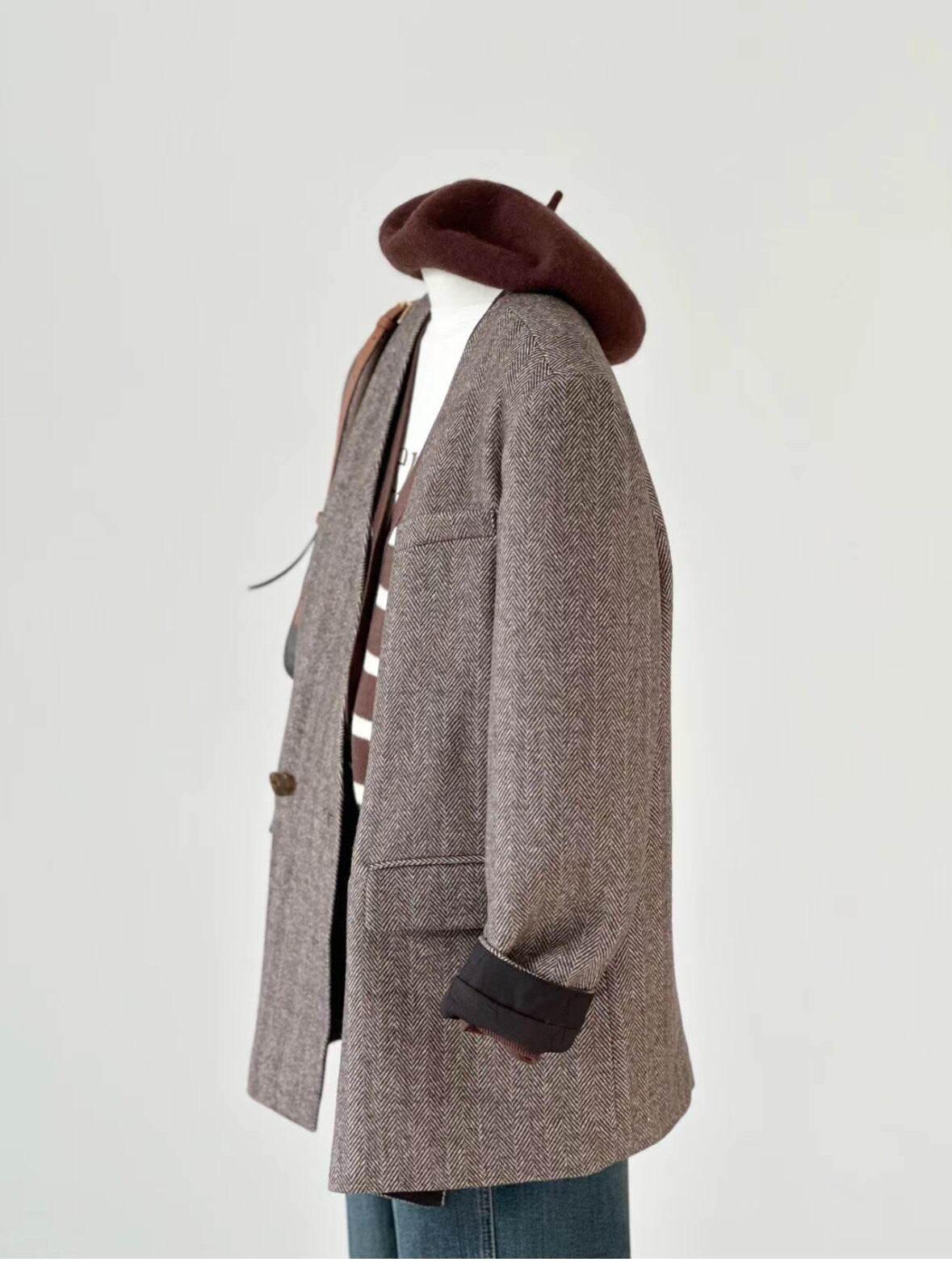 Women's Collarless Wool Overcoat with Cotton Lining