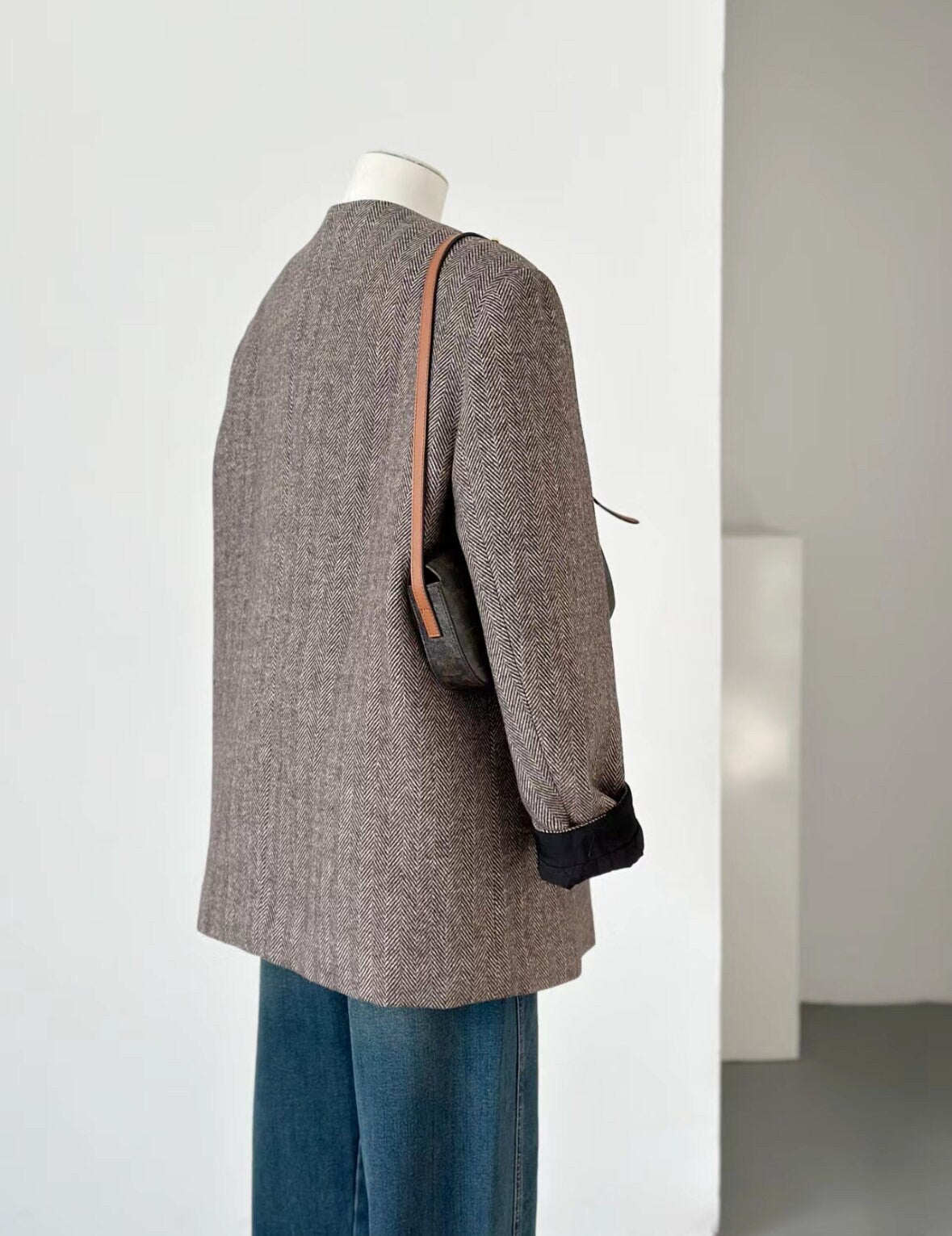Women's Collarless Wool Overcoat with Cotton Lining