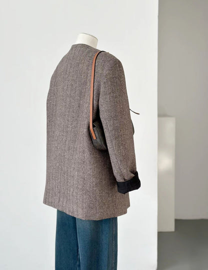 Women's Collarless Wool Overcoat with Cotton Lining