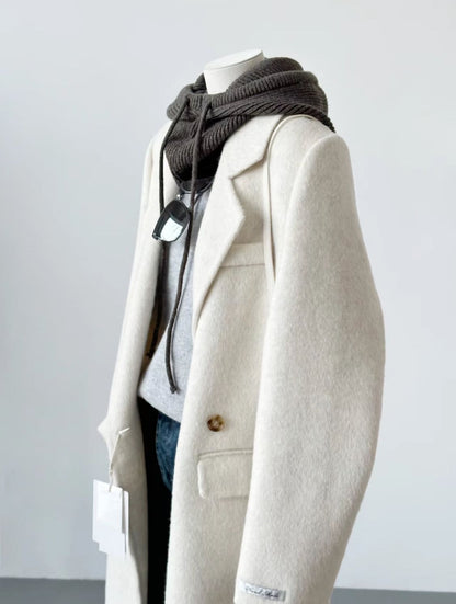 Women White Long Wool Coat