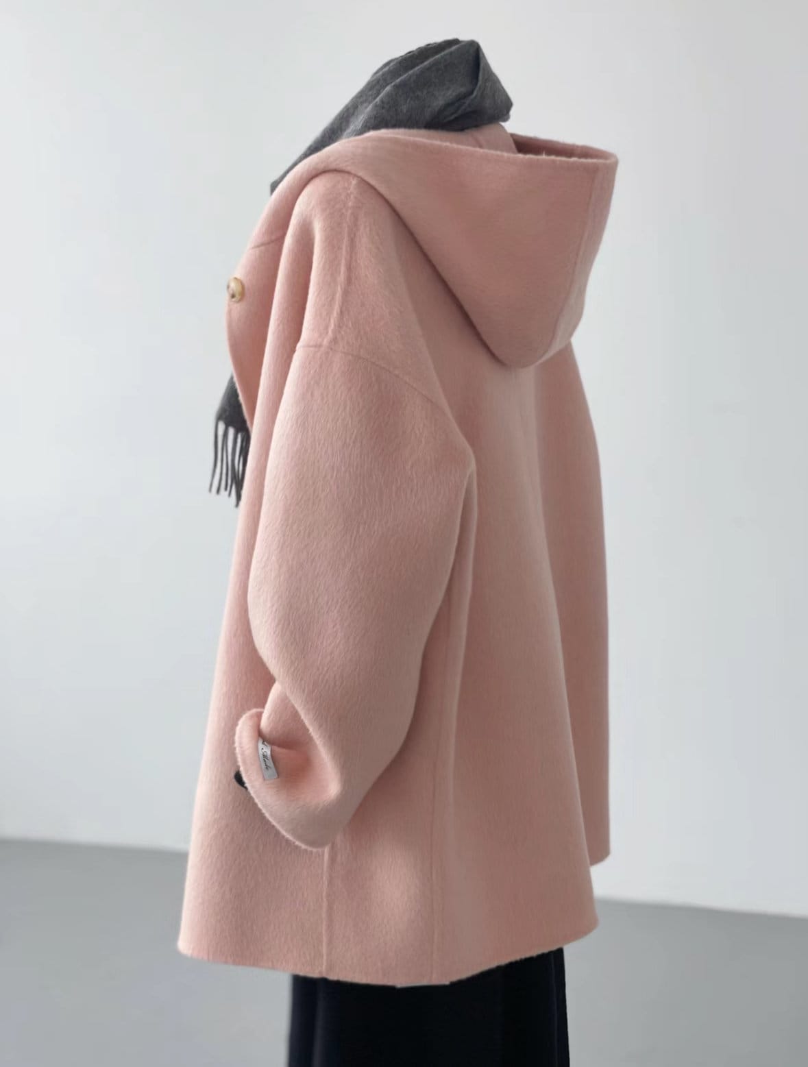 Women Pink Wool Hooded Coat