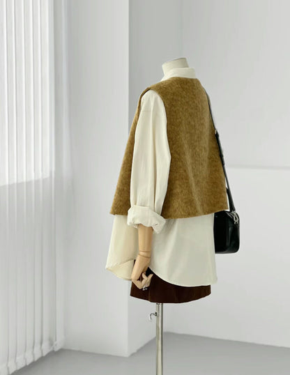 Minimalist Sleeveless Casual Gold Wool Vest Top